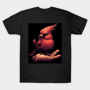 Cute Northern Cardinal on hand T-Shirt